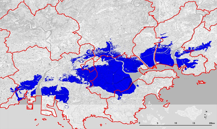 岡山平野ゼロメートル地帯白地図