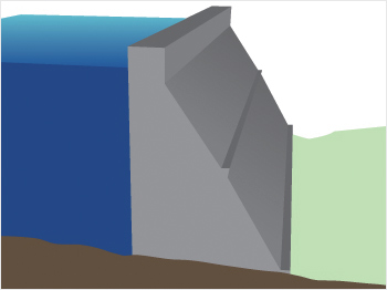 重力式コンクリートダムの断面模式図