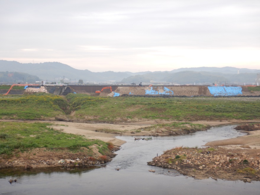 荒締切堤(仮設堤防)撤去作業岡山県倉敷市真備町(小田川左岸3k200)