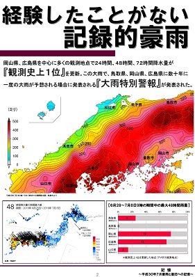 記録的な豪雨　堤防決壊　土砂災害　道路寸断。