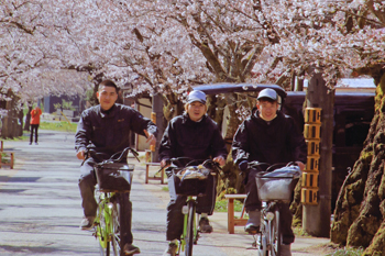 【作品名】楽しい通勤路 撮影者：木浦 正夫 様 夢街道ルネサンス認定地区名：出雲街道新庄宿（岡山県真庭郡新庄村）