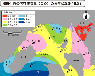 海底付近の溶存酸素量（DO）の分布状況（H18.9）