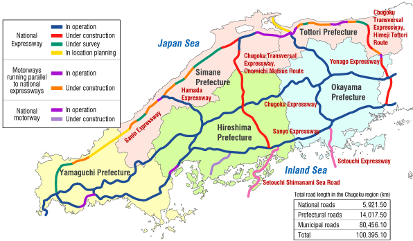 High-standard trunk road (expressway) network in the Chugoku region