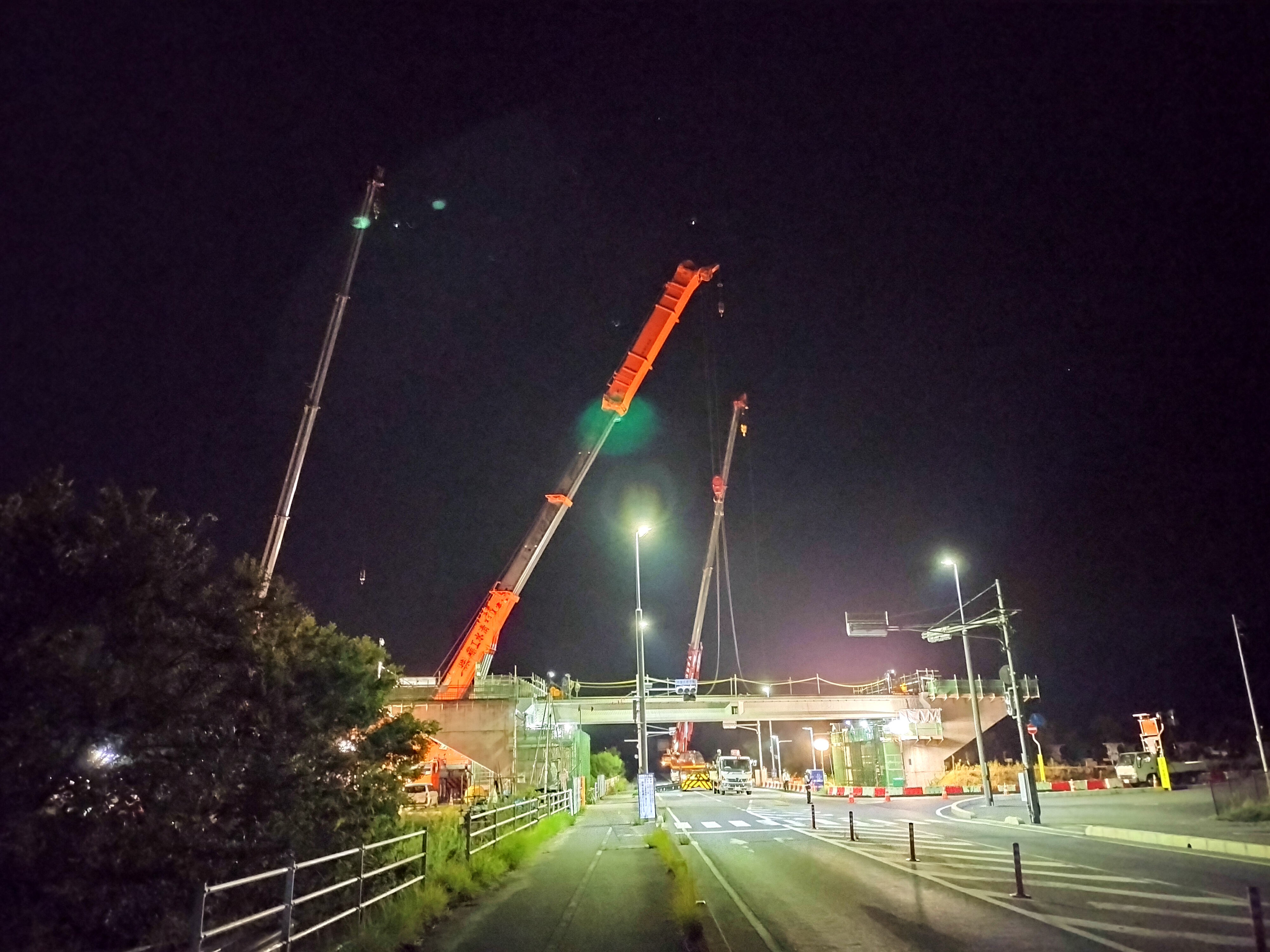 一般国道２号　玉島・笠岡道路西大島新田橋の夜間架設を実施/