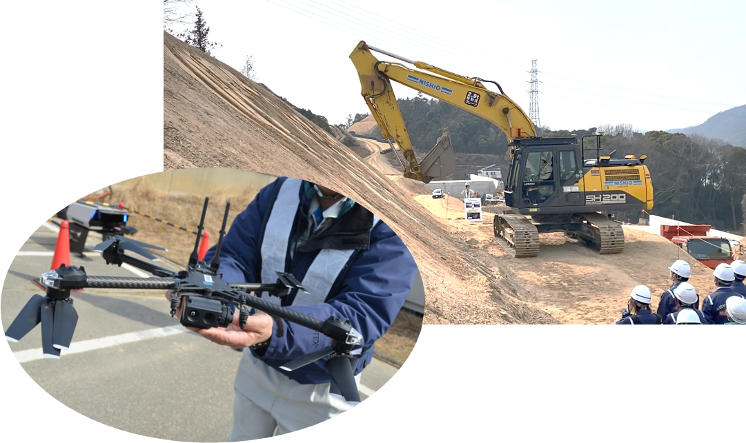 ICT施工の最先端！国道２号玉島笠岡道路の現場の様子/